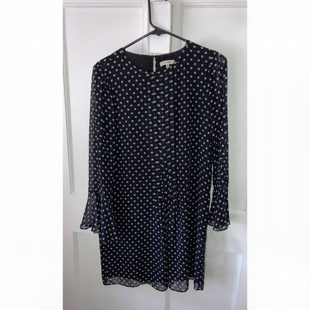 Max Studio Black Blue White Long Sleeve Floral dress XS